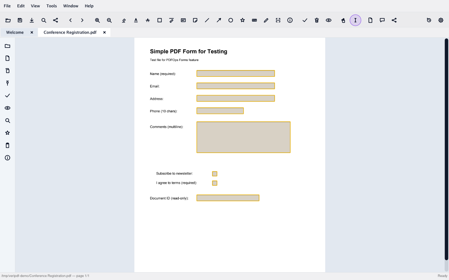 AcroForm fields filled on the page in VeriPDF